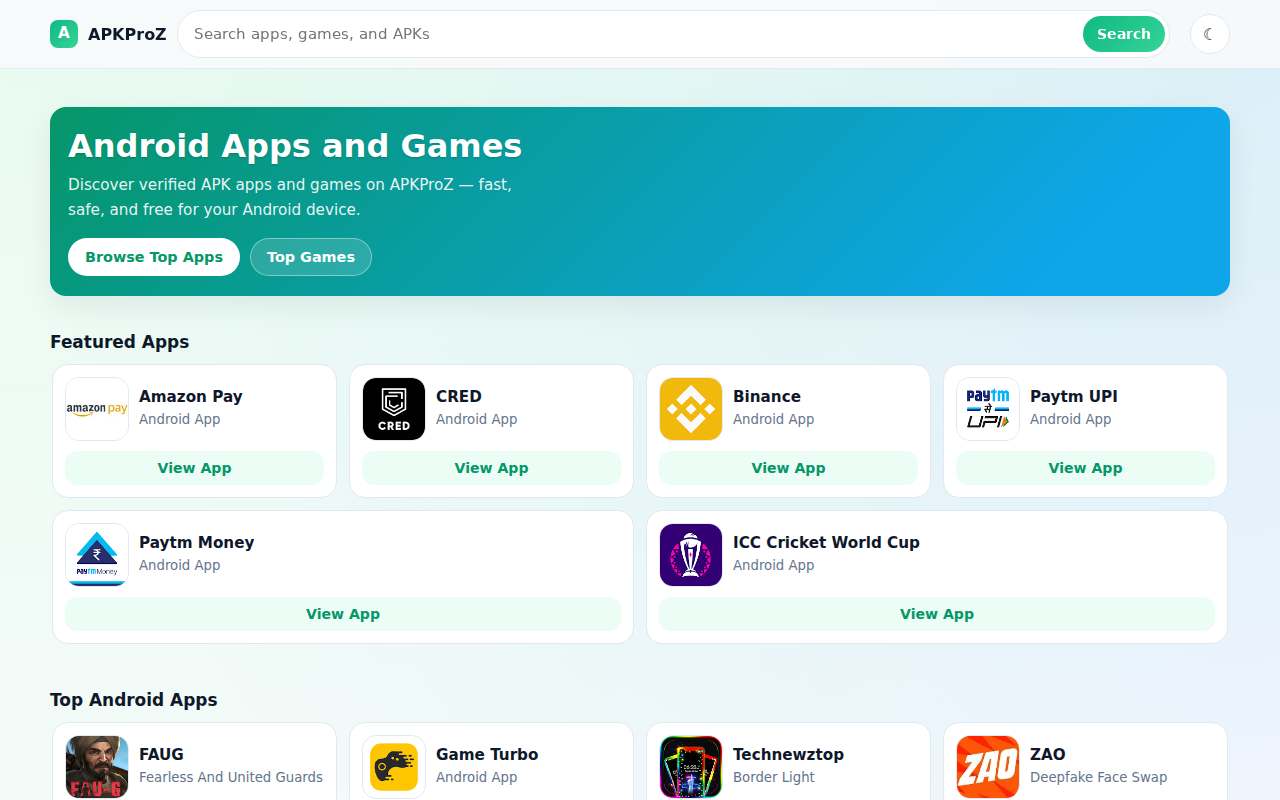 Live homepage screenshot of Apkproz.com captured by SEOVally