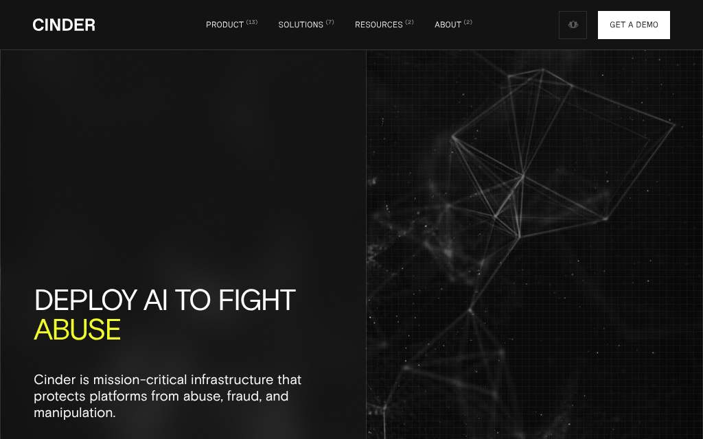 Live homepage screenshot of Cinder.ai captured by SEOVally