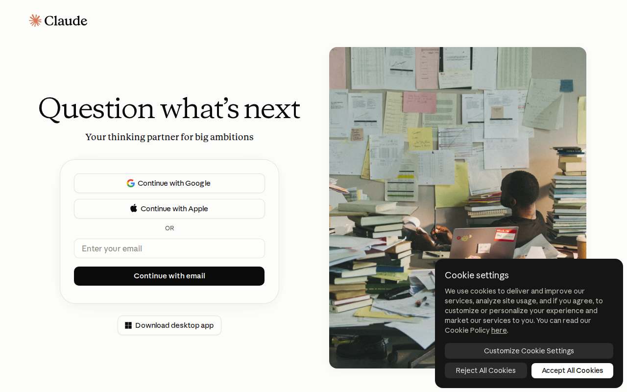 Live homepage screenshot of Claude.ai captured by SEOVally