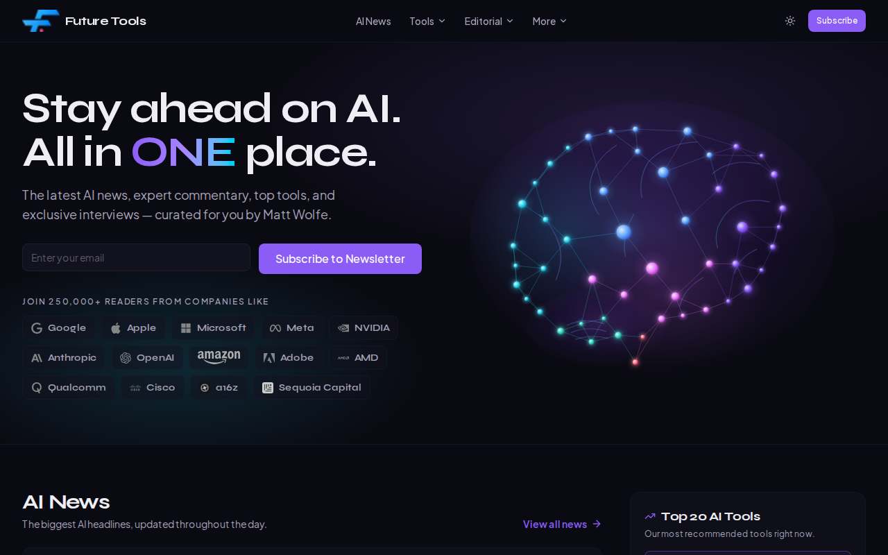 Live homepage screenshot of Futuretools.io captured by SEOVally