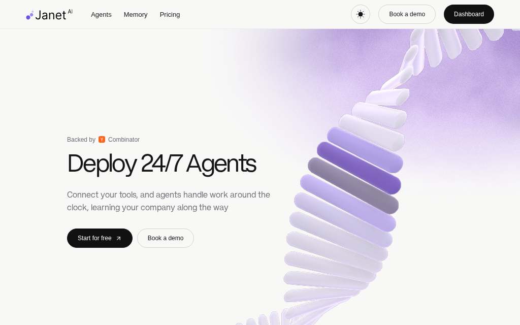 Live homepage screenshot of Janet.ai captured by SEOVally