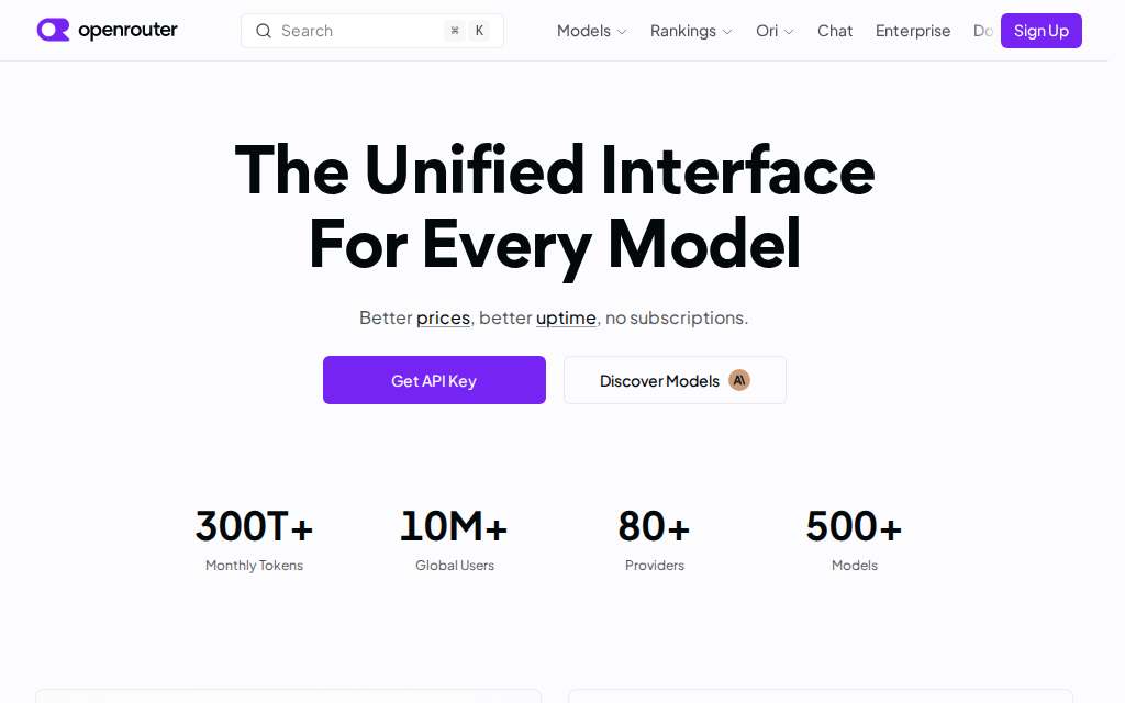 Live homepage screenshot of Openrouter.ai captured by SEOVally